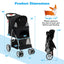 Folding Pet Stroller with Storage Basket and Adjustable Canopy - Black