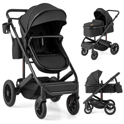 3-in-1 Folding Convertible Newborn Stroller with Detachable Bassinet - Black