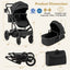 Carrito de bebé convertible 3 en 1 plegable con capazo desmontable - Negro