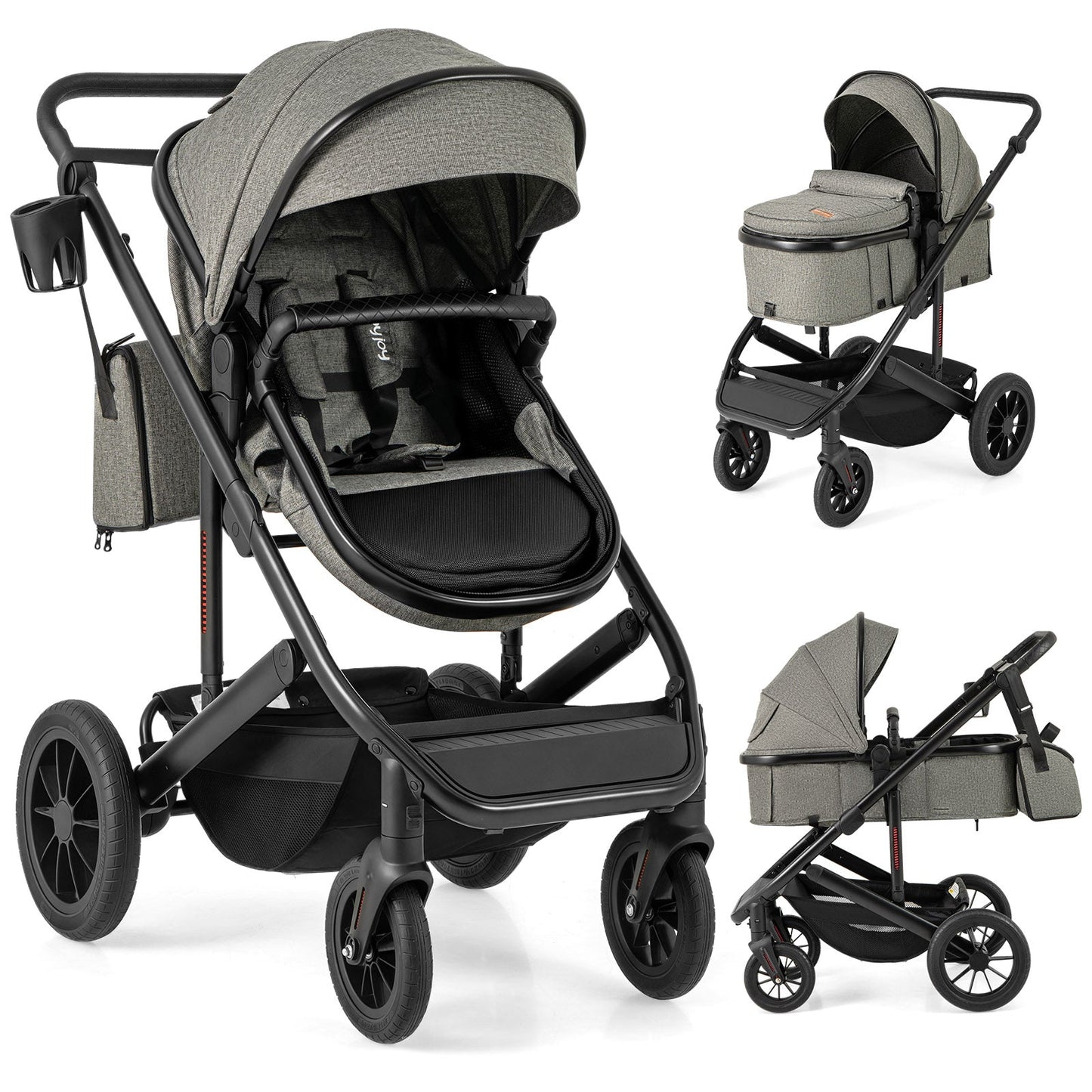Carrito de bebé convertible 3 en 1 - Gris
