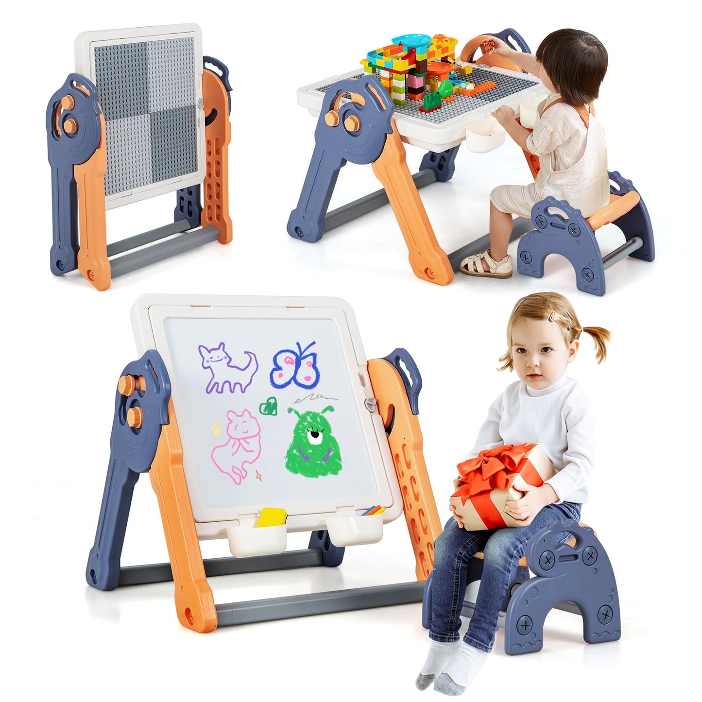 Tableau d'art pliant 6-en-1 pour enfants avec plateau réversible