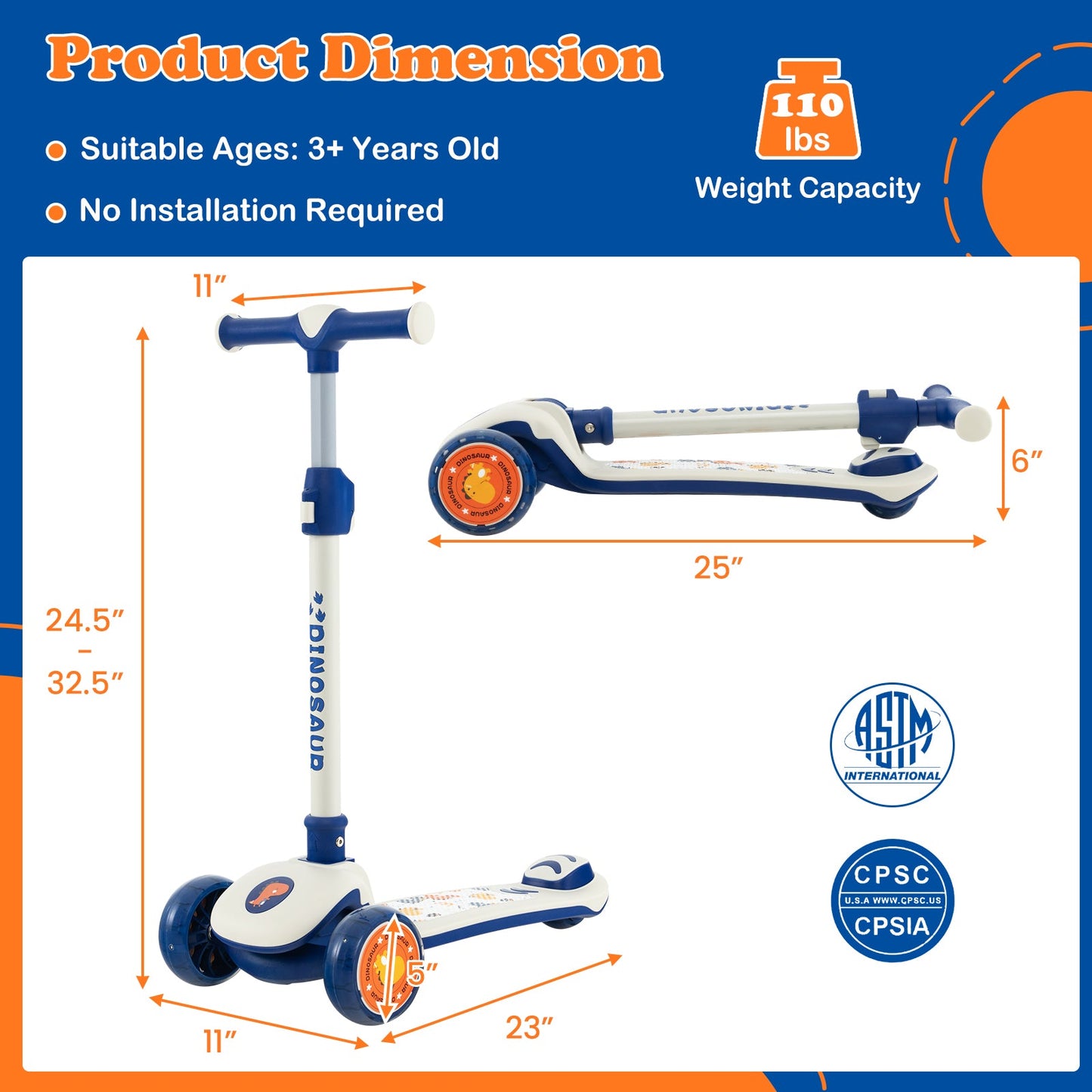 Trottinette Pliable pour Enfants avec Plateforme Extra Large et Roues Éclairées