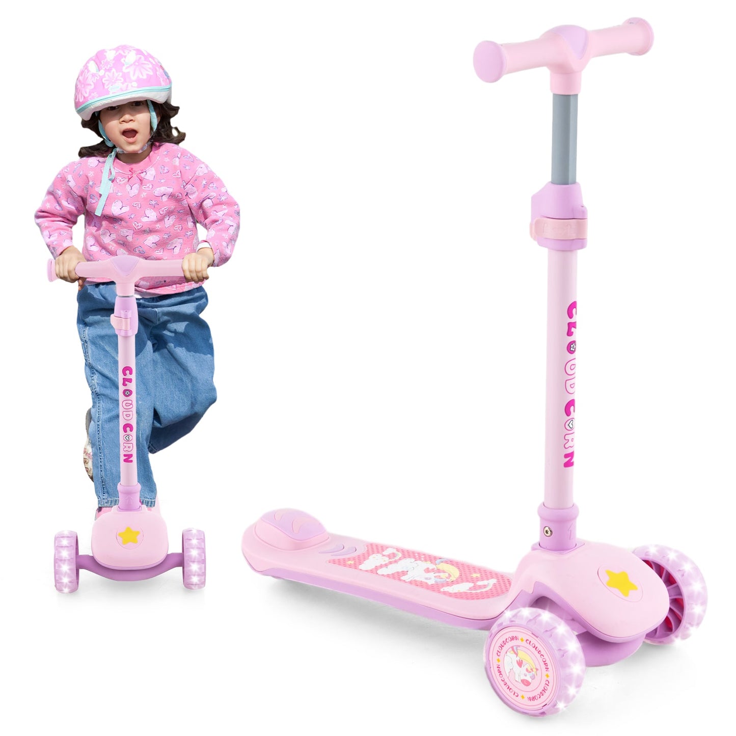Trottinette Pliable pour Enfants avec Plateforme Extra Large et Roues LED - Violet