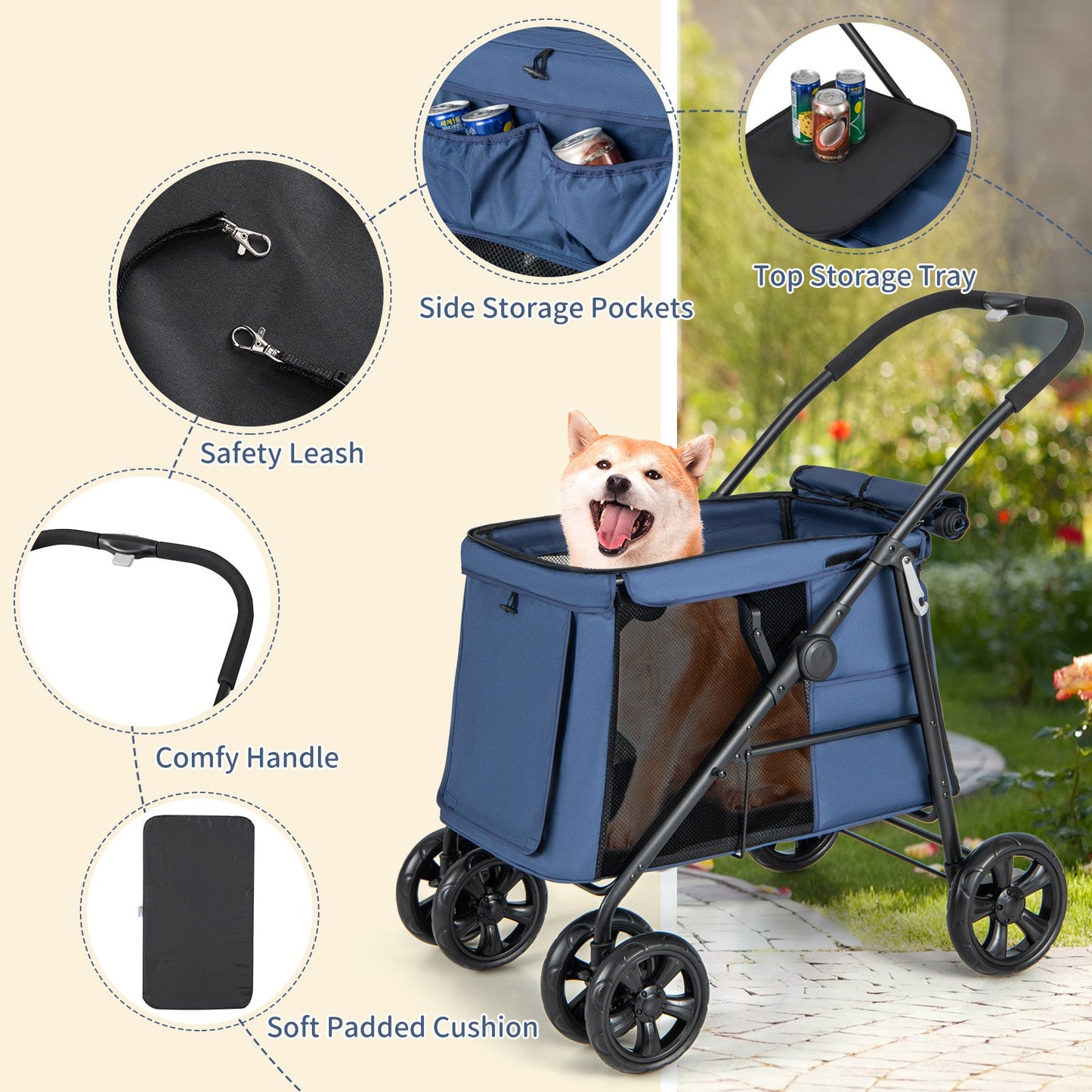 Folding Pet Stroller for Small & Medium Pets - Gray