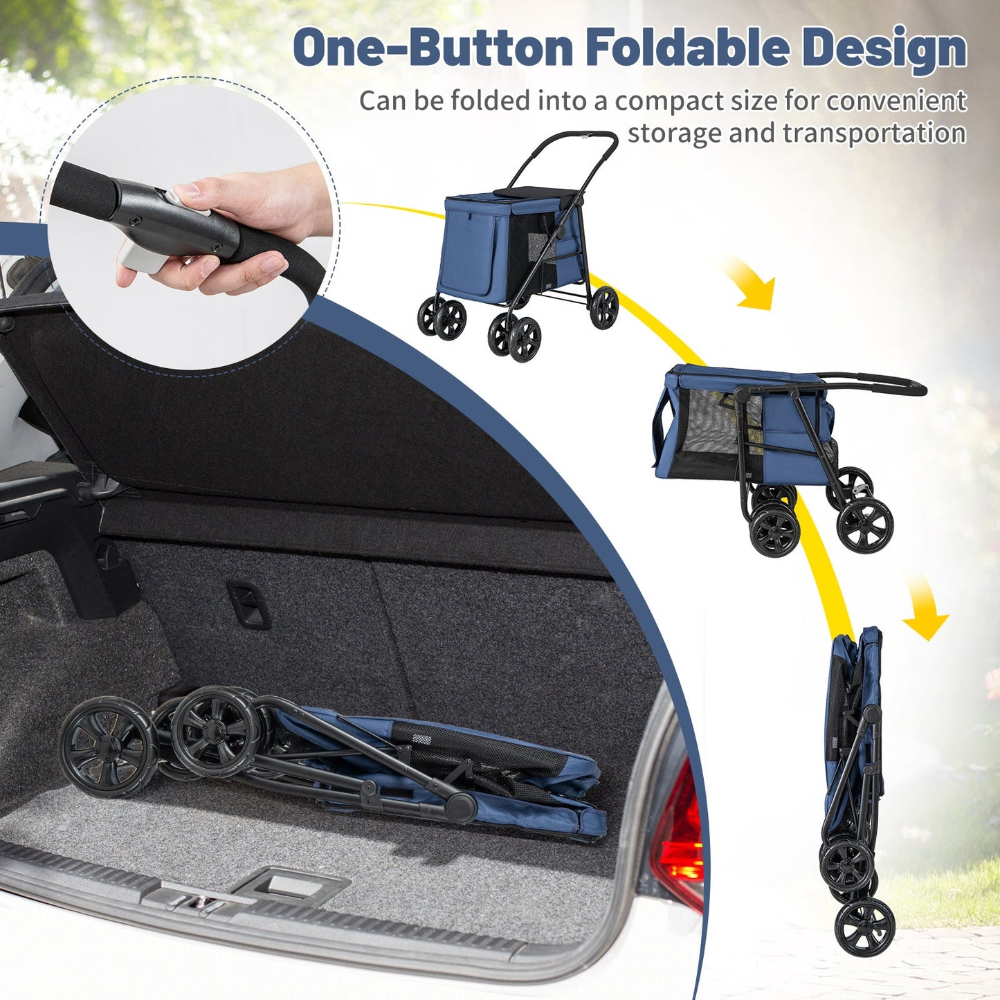 Folding Pet Stroller for Small & Medium Pets - Gray
