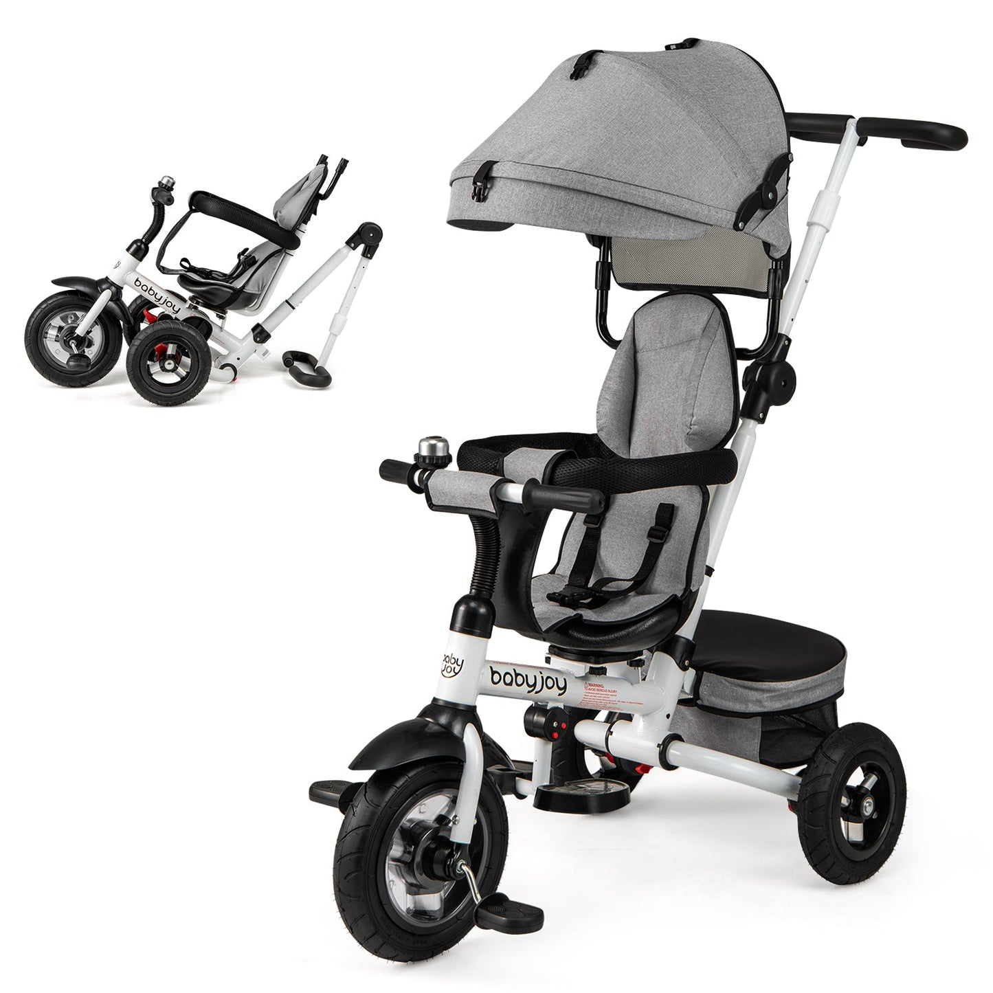 Folding Tricycle Baby Stroller with Reversible Seat - Gray