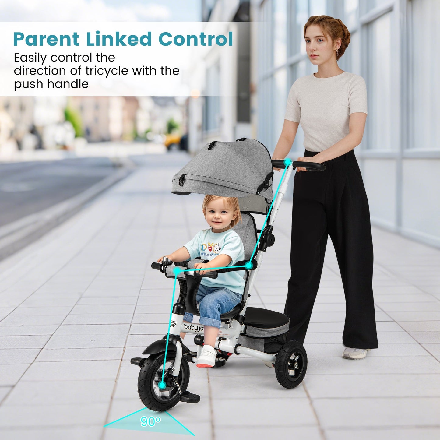 Folding Tricycle Baby Stroller with Reversible Seat - Gray