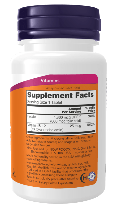 Acide folique premium 800 mcg avec des comprimés de vitamine B-12