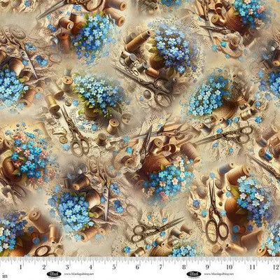 Forget Me Not Cream Cotton Fabric - 44"/45" Per Yard