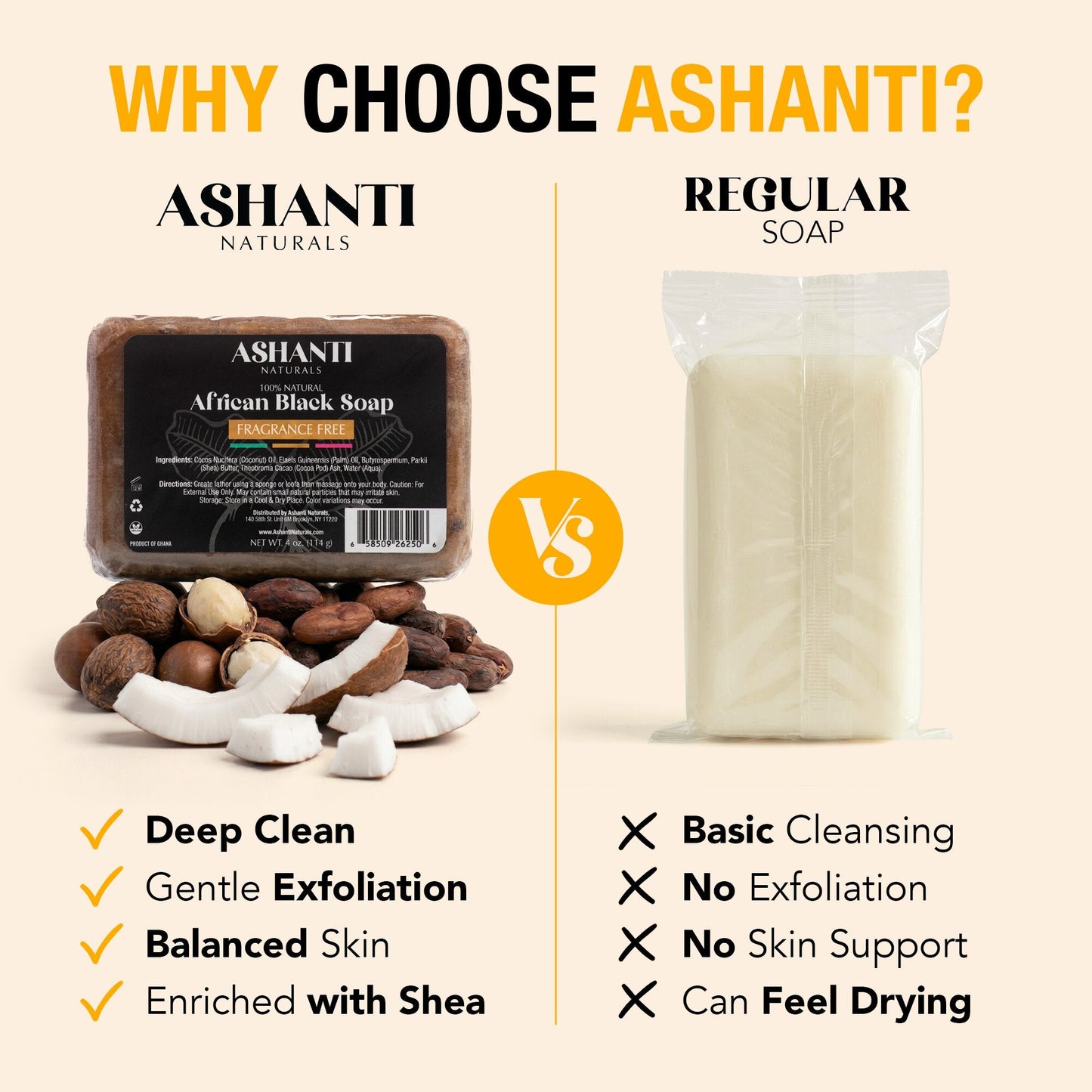 Ashanti Naturals 100% Savon Noir Africain - Sans Parfum