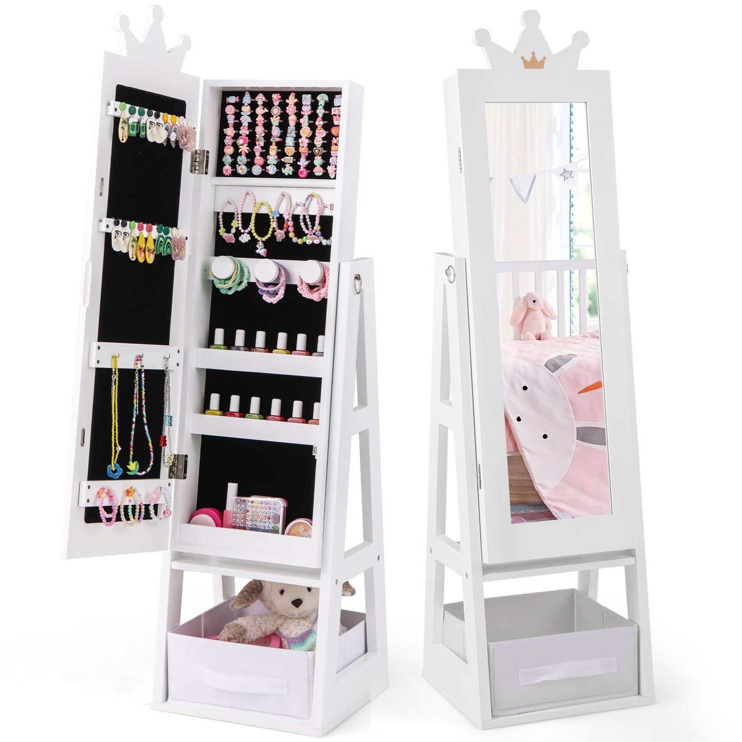 Armario de Joyería Infantil de Pie de Longitud Completa - Blanco