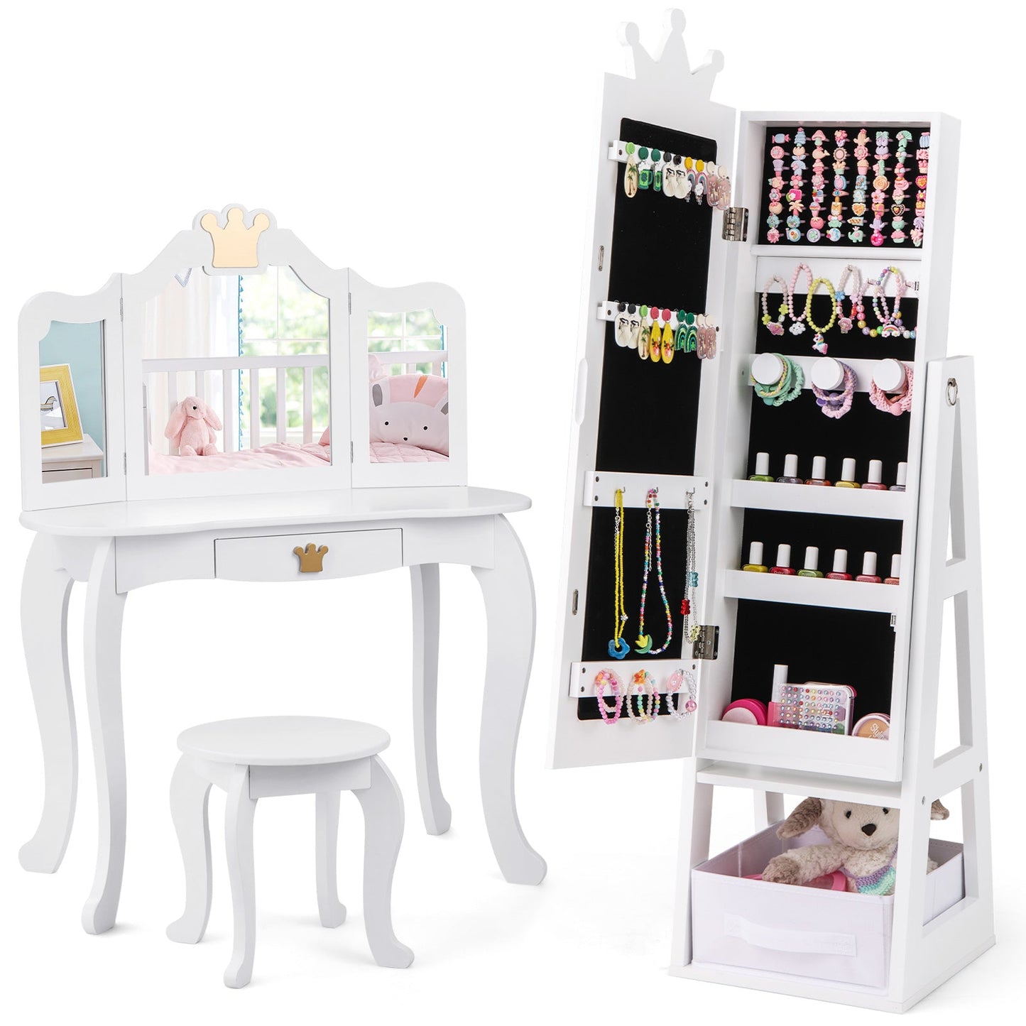 Armario de Joyería Infantil de Pie de Longitud Completa - Blanco
