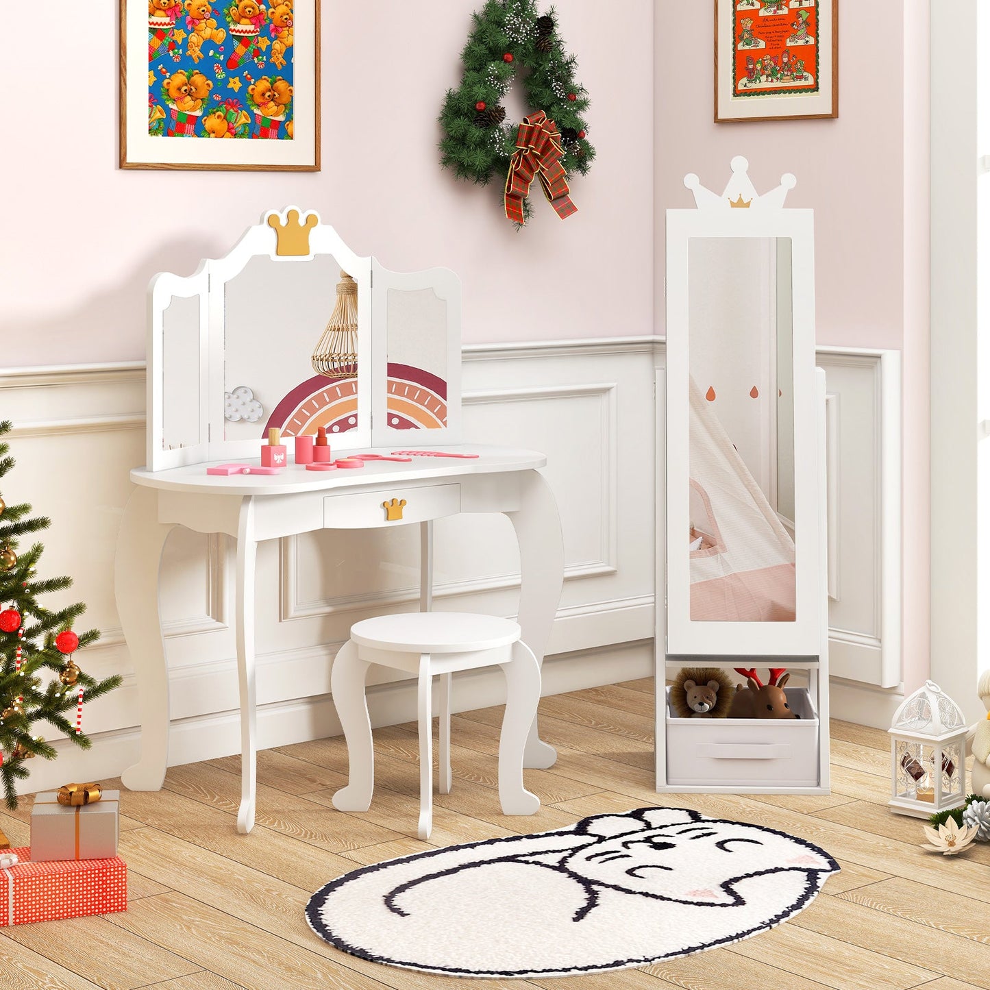 Armario de Joyería Infantil de Pie de Longitud Completa - Blanco