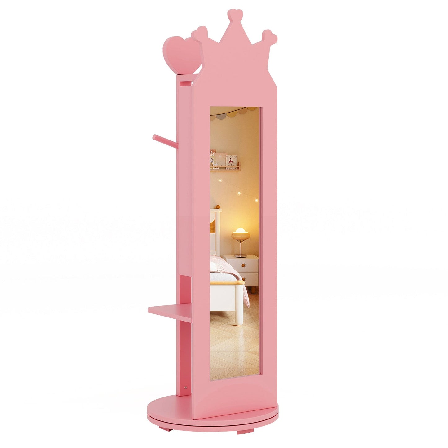 Armoire à bijoux pour enfants en miroir debout rose