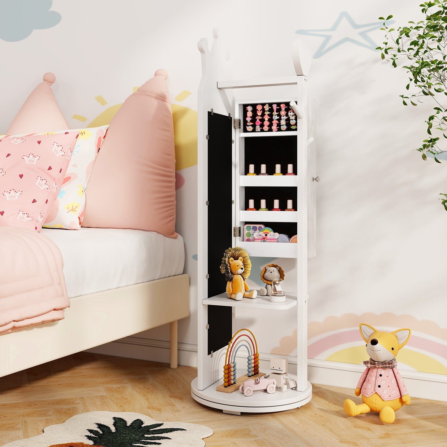 Armoire de Joyería para Niños con Espejo de Cuerpo Entero - Blanco