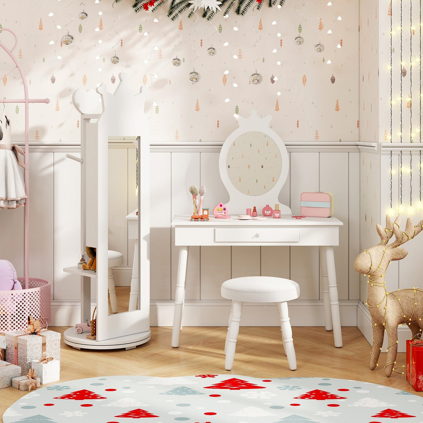 Armoire de Joyería para Niños con Espejo de Cuerpo Entero - Blanco