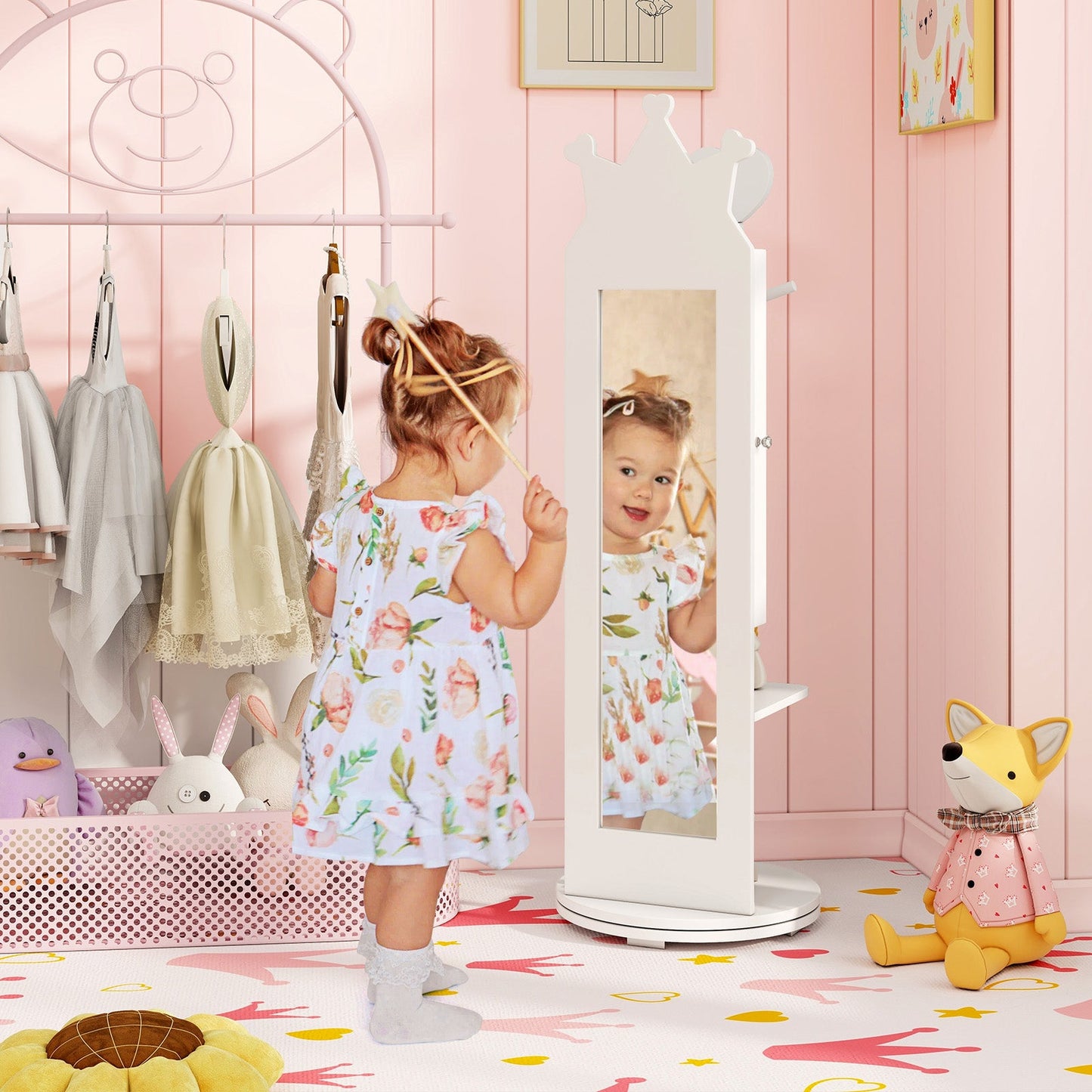 Armoire de Joyería para Niños con Espejo de Cuerpo Entero - Blanco