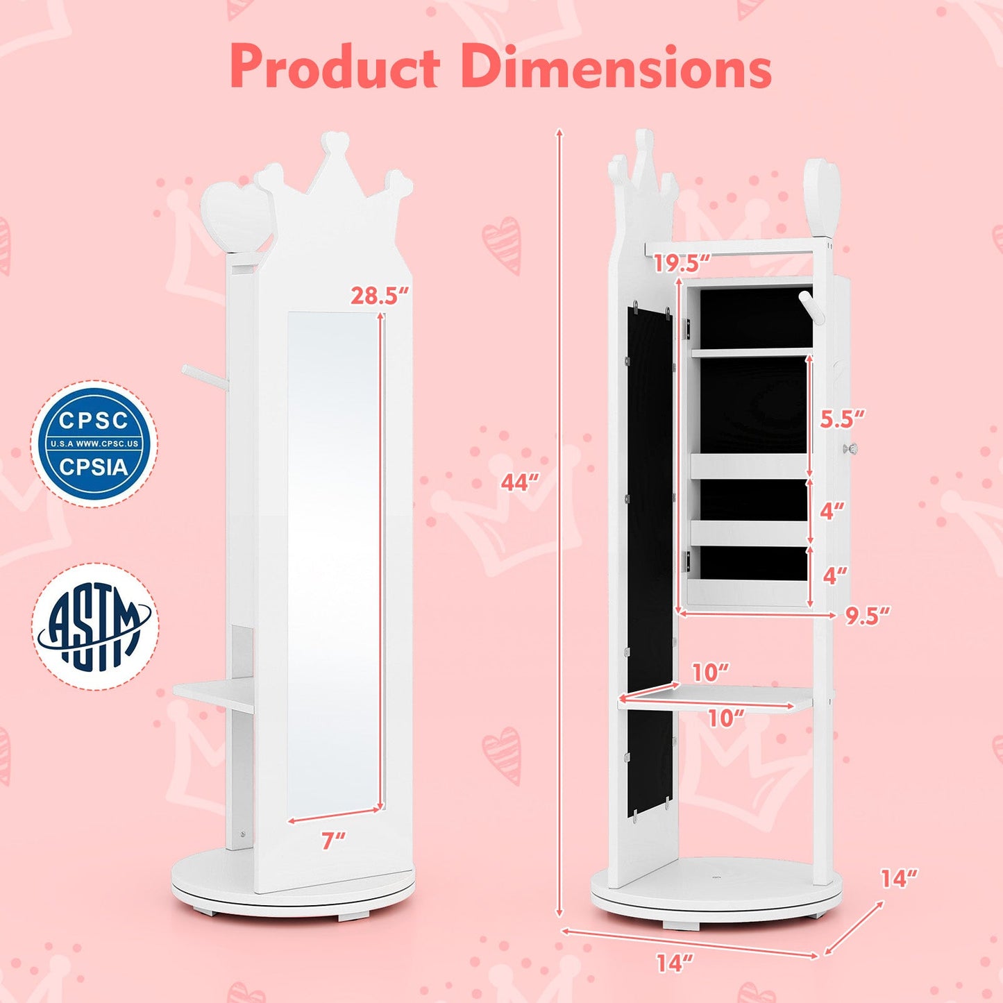 Armoire de Joyería para Niños con Espejo de Cuerpo Entero - Blanco