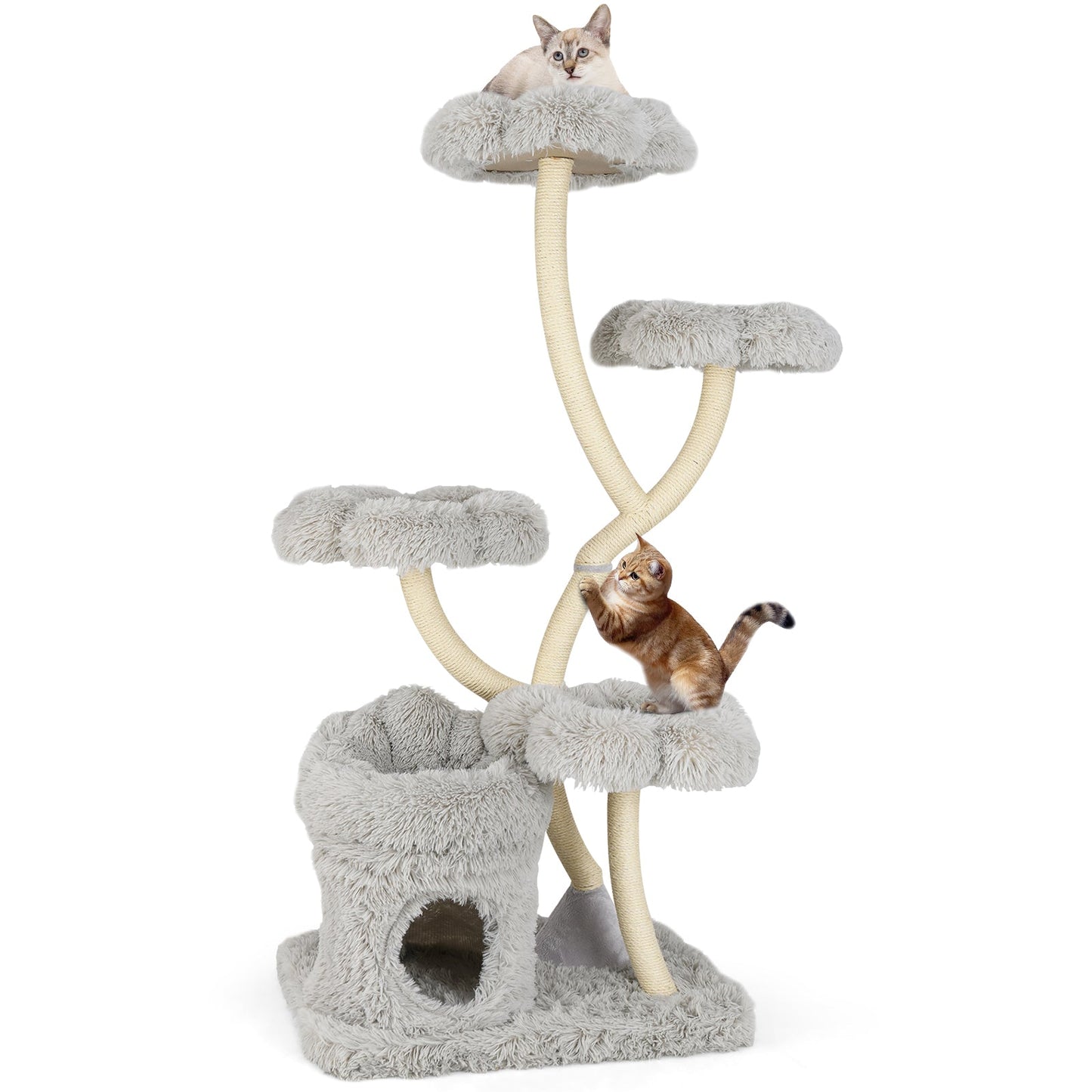 Freestanding Cat Tower with Flower Platforms and Scratching Posts - Gray