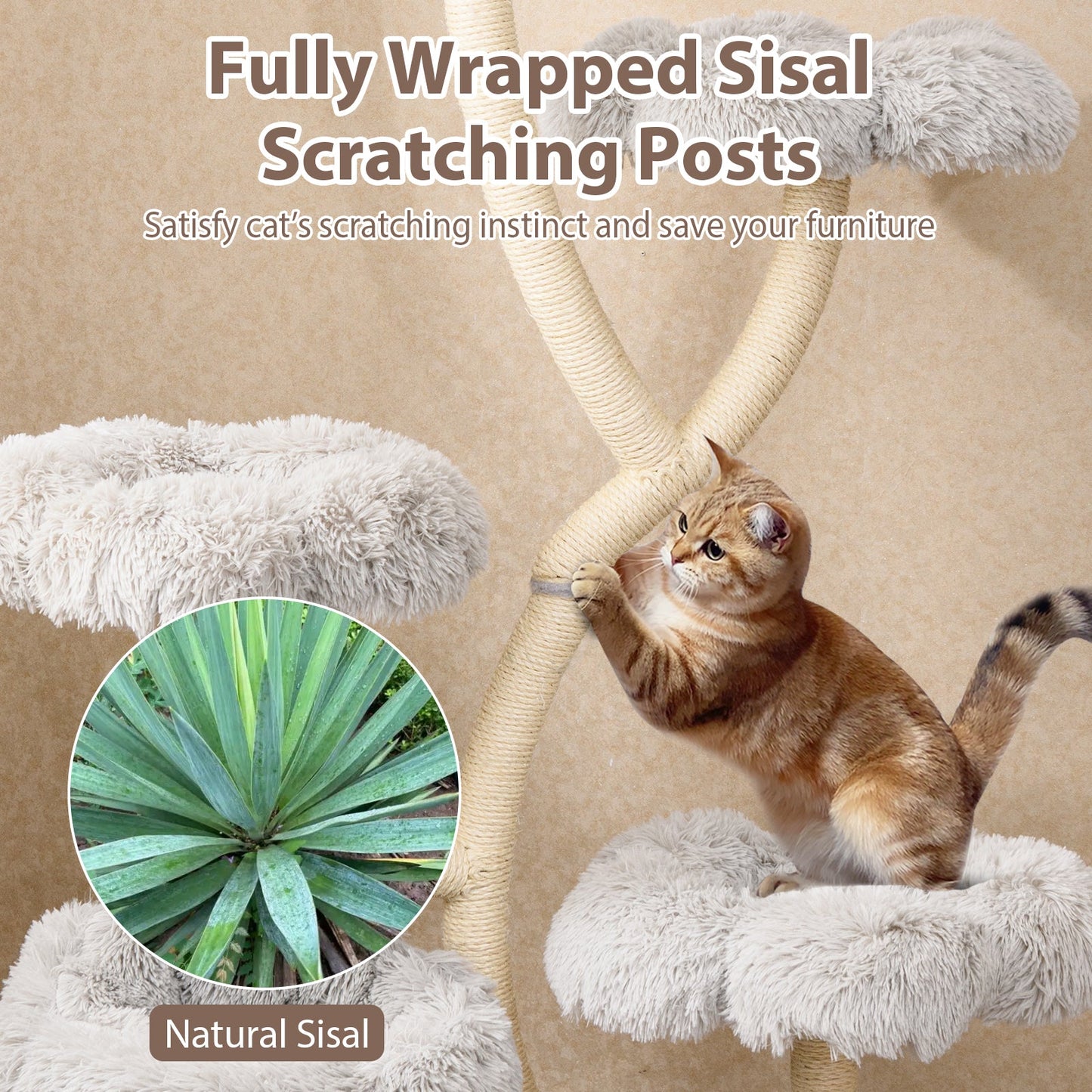 Freestanding Cat Tower with Flower Platforms and Scratching Posts - Gray