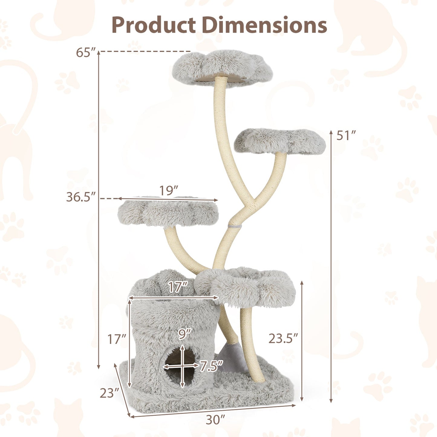 Freestanding Cat Tower with Flower Platforms and Scratching Posts - Gray