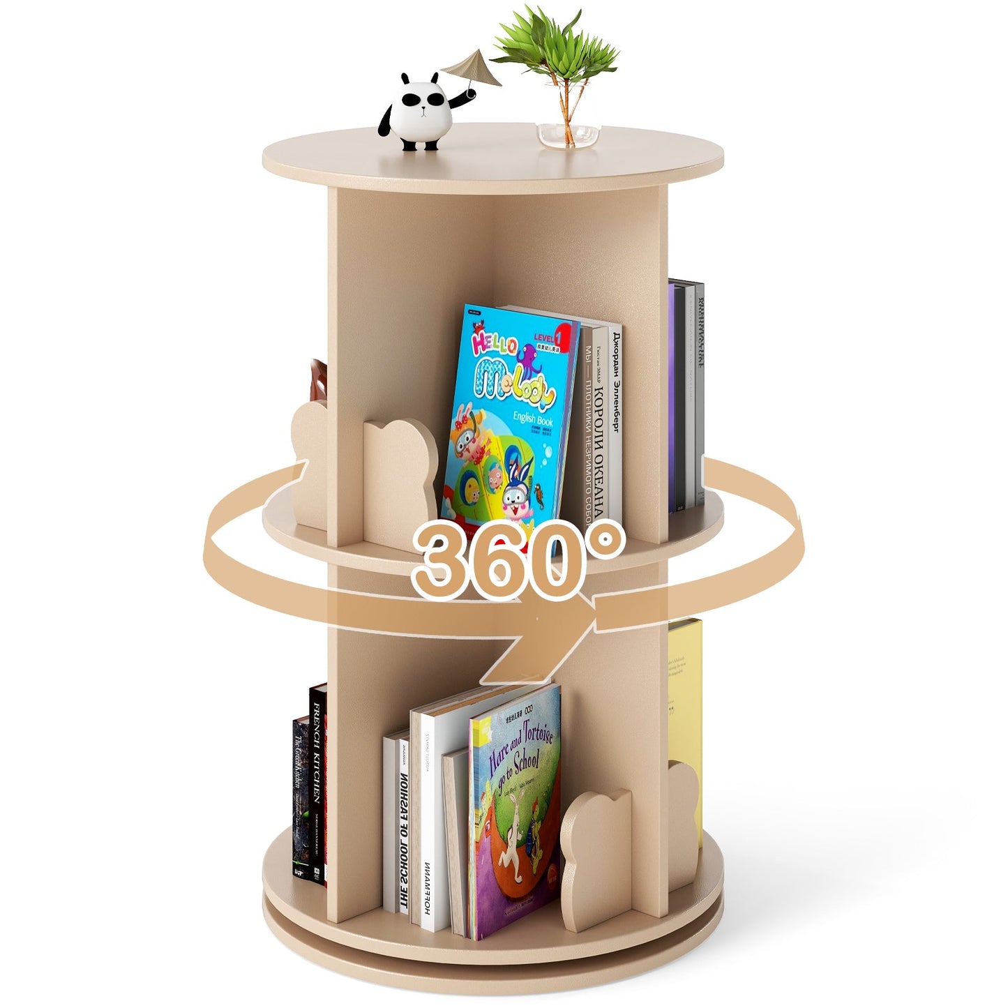 Estante de Libros Rotatorio de 2 Niveles para Niños con Barreras de Oso