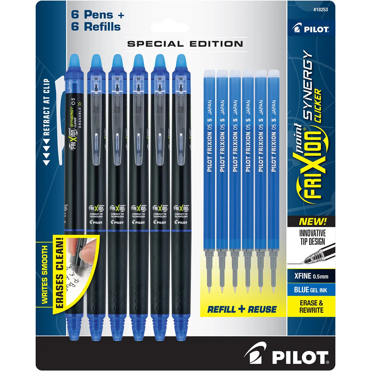 Juego de bolígrafos Frixion Synergy Clicker de 0.5 mm en azul con recambios