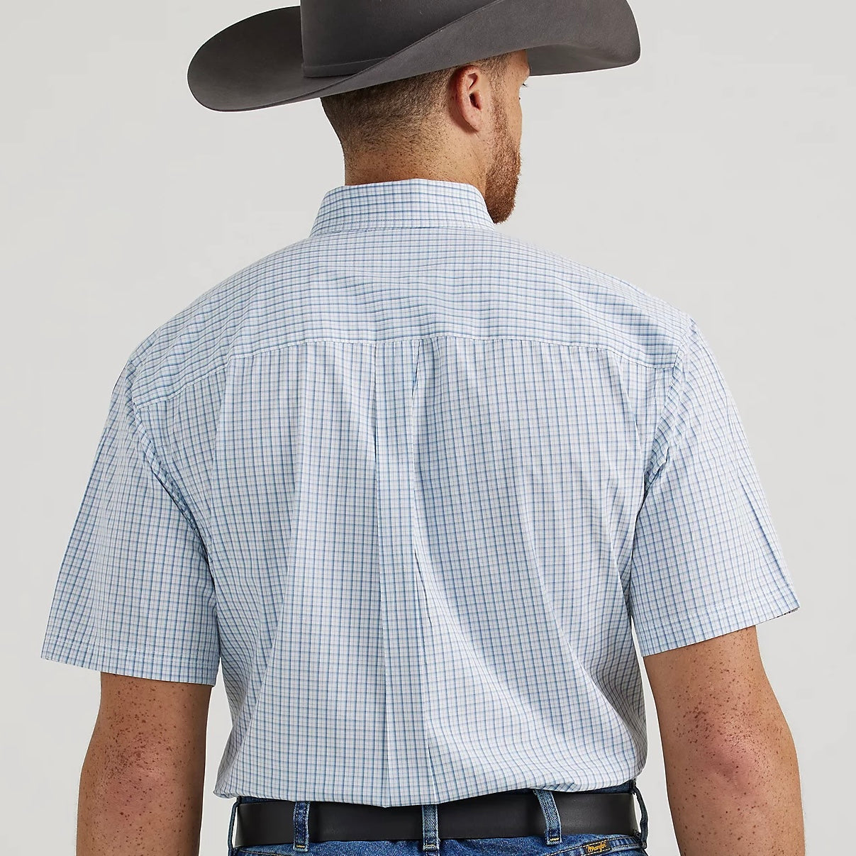 George Strait Men's Short Sleeve Blue Plaid Shirt by Wrangler - Korvel