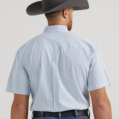 George Strait Men's Short Sleeve Blue Plaid Shirt by Wrangler - Korvel