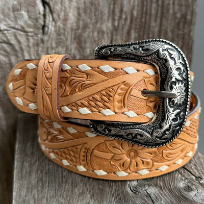 Elegant Floral Tooled Belt for Men and Women | Challenger - Korvel