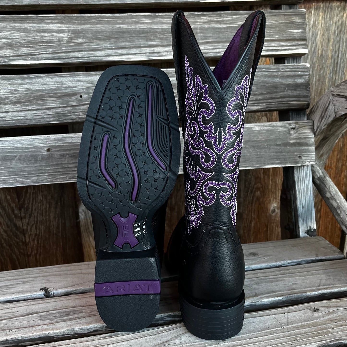 Ariat Women's Black Round Toe Boots with Purple Accents - Korvel