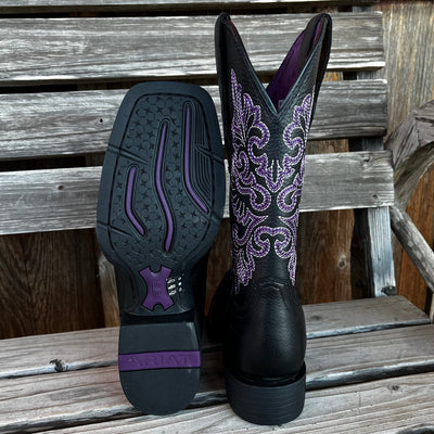 Ariat Women's Black Round Toe Boots with Purple Accents - Korvel