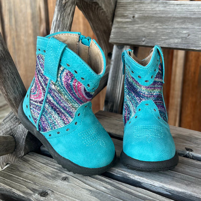 Glittery Blue Rainbow Infant Boots by Roper - Korvel