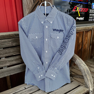 Wrangler Men's Blue Geo Print Long Sleeve Shirt - Korvel