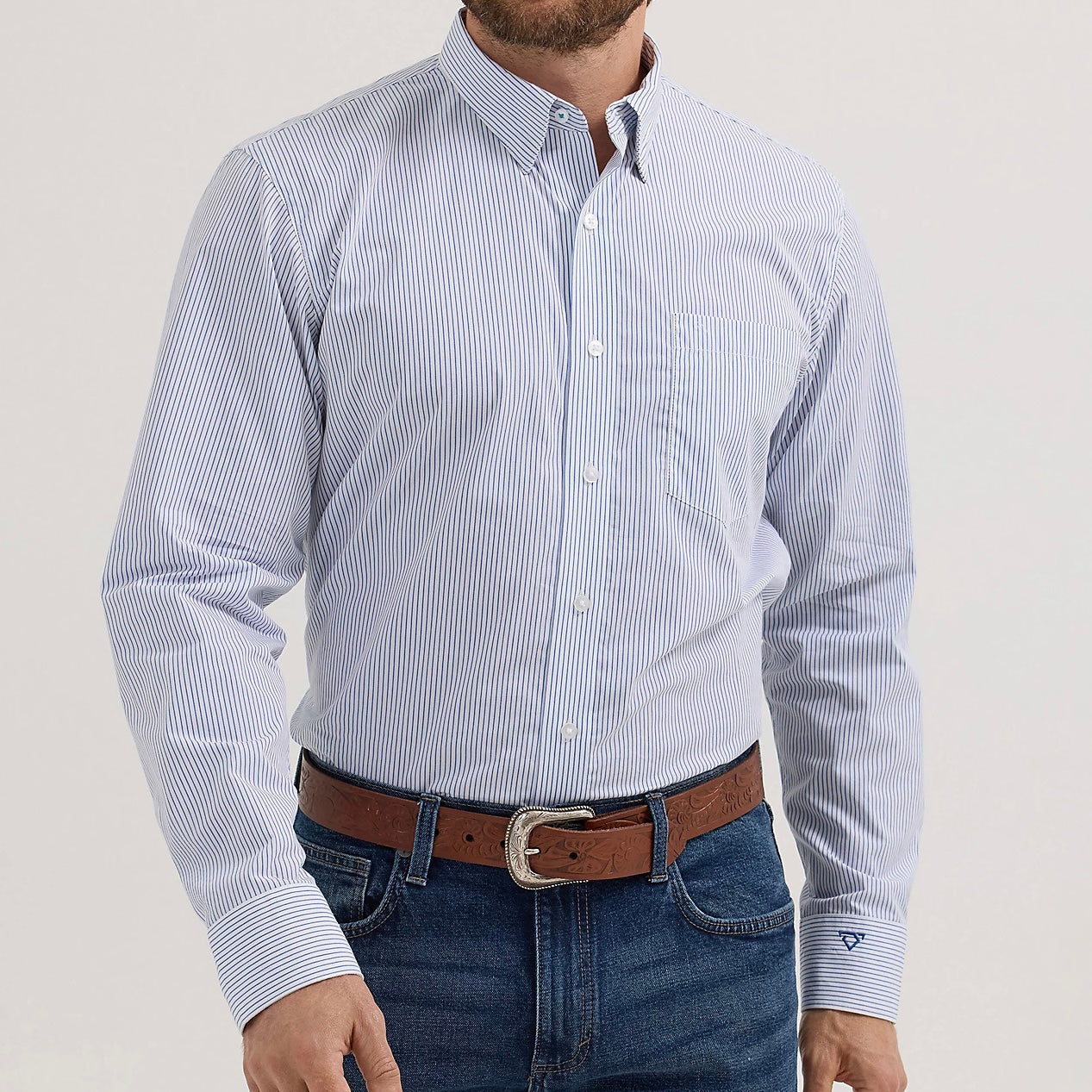 Cody Johnson Blue Striped Button-Down Shirt for Men - Korvel