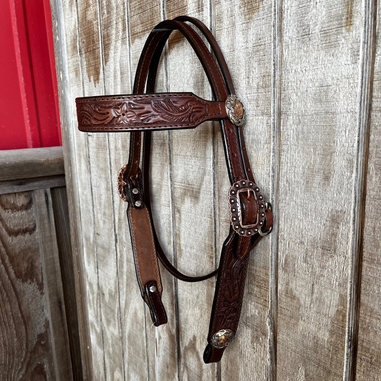 Elegant Brown Tooled Headstall | Double J Custom Design - Korvel