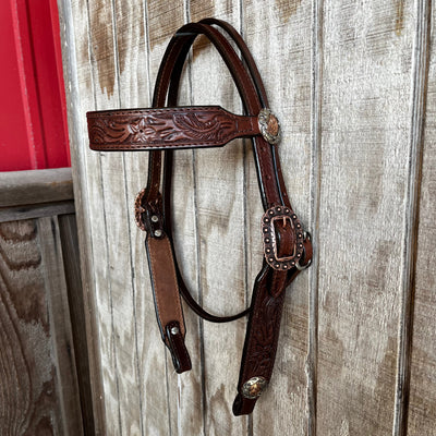 Elegant Brown Tooled Headstall | Double J Custom Design - Korvel