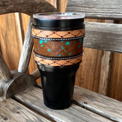Elegant Black Tumbler with Stylish Leather Cuff - Korvel