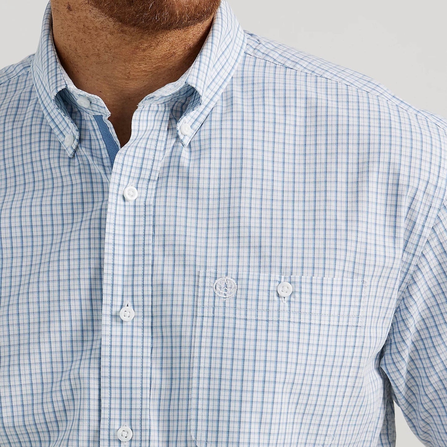 George Strait Men's Short Sleeve Blue Plaid Shirt by Wrangler - Korvel