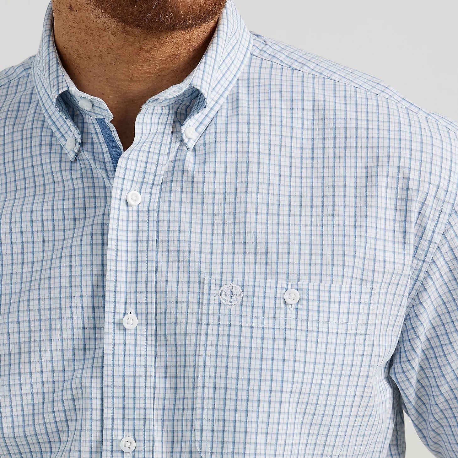 George Strait Men's Short Sleeve Blue Plaid Shirt by Wrangler - Korvel