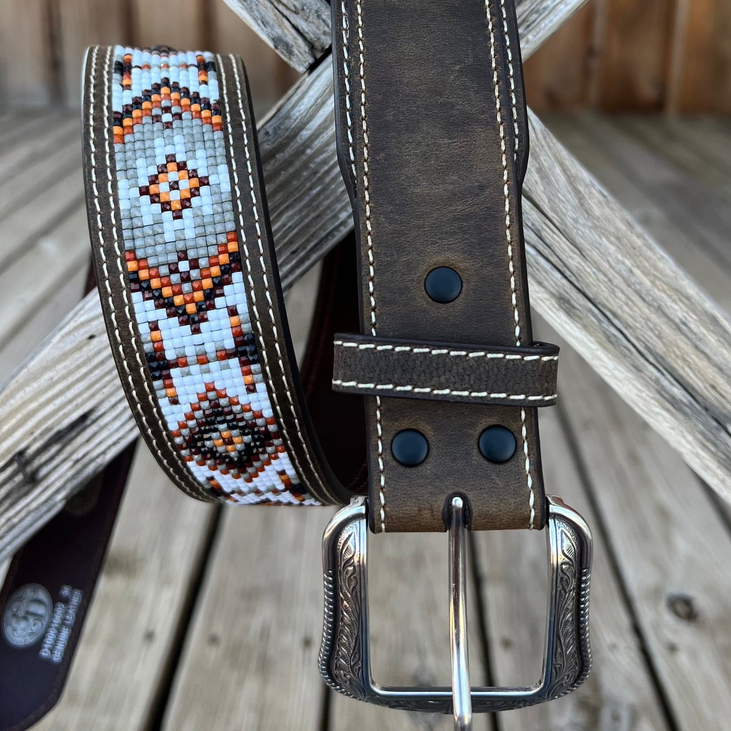 Artisan Beaded Inlay Leather Belt for Men - Korvel