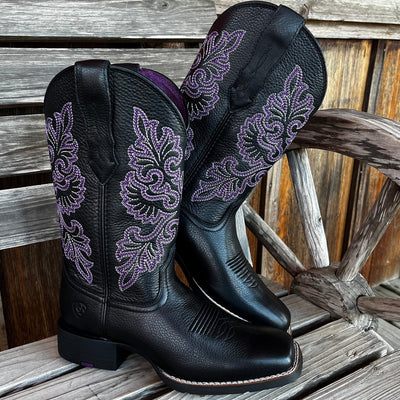Ariat Women's Black Round Toe Boots with Purple Accents - Korvel