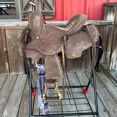12" Cheetah Print Youth Barrel Saddle by Double T Saddlery - Korvel