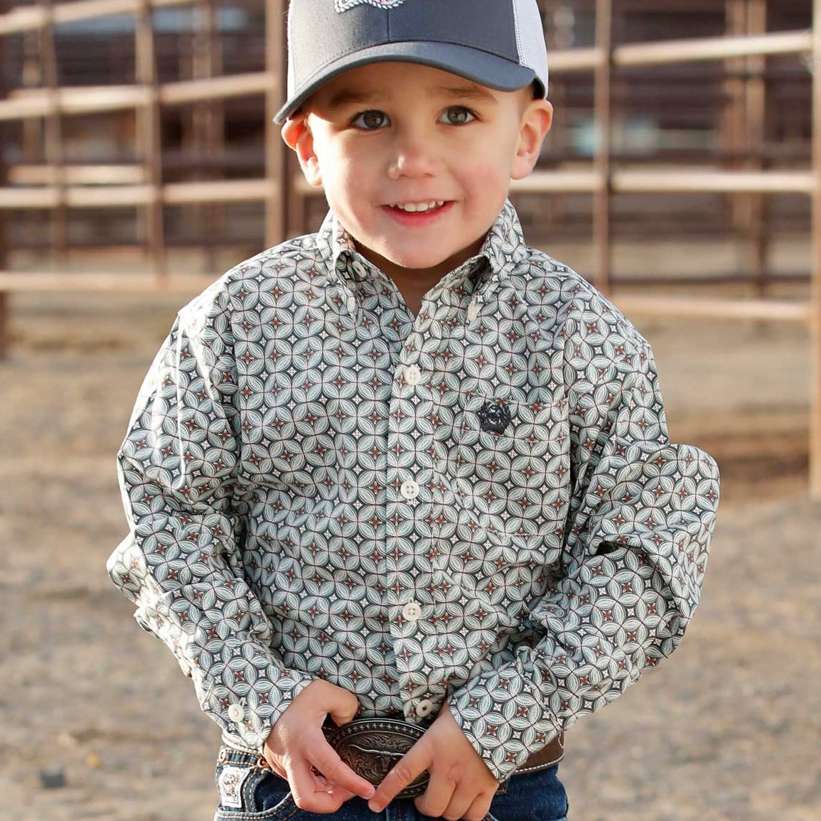 Cinch Boys' Cream & Turquoise Diamond Button-Up Shirt - Korvel
