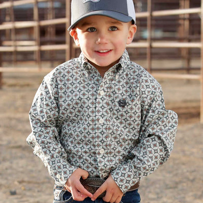 Cinch Boys' Cream & Turquoise Diamond Button-Up Shirt - Korvel