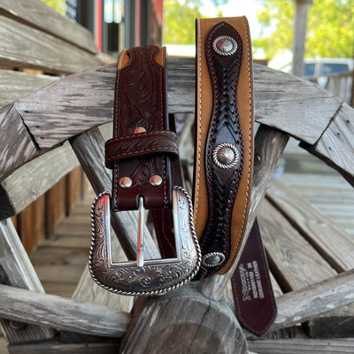 Nocona Men's Brown Leather Concho Belt - Korvel