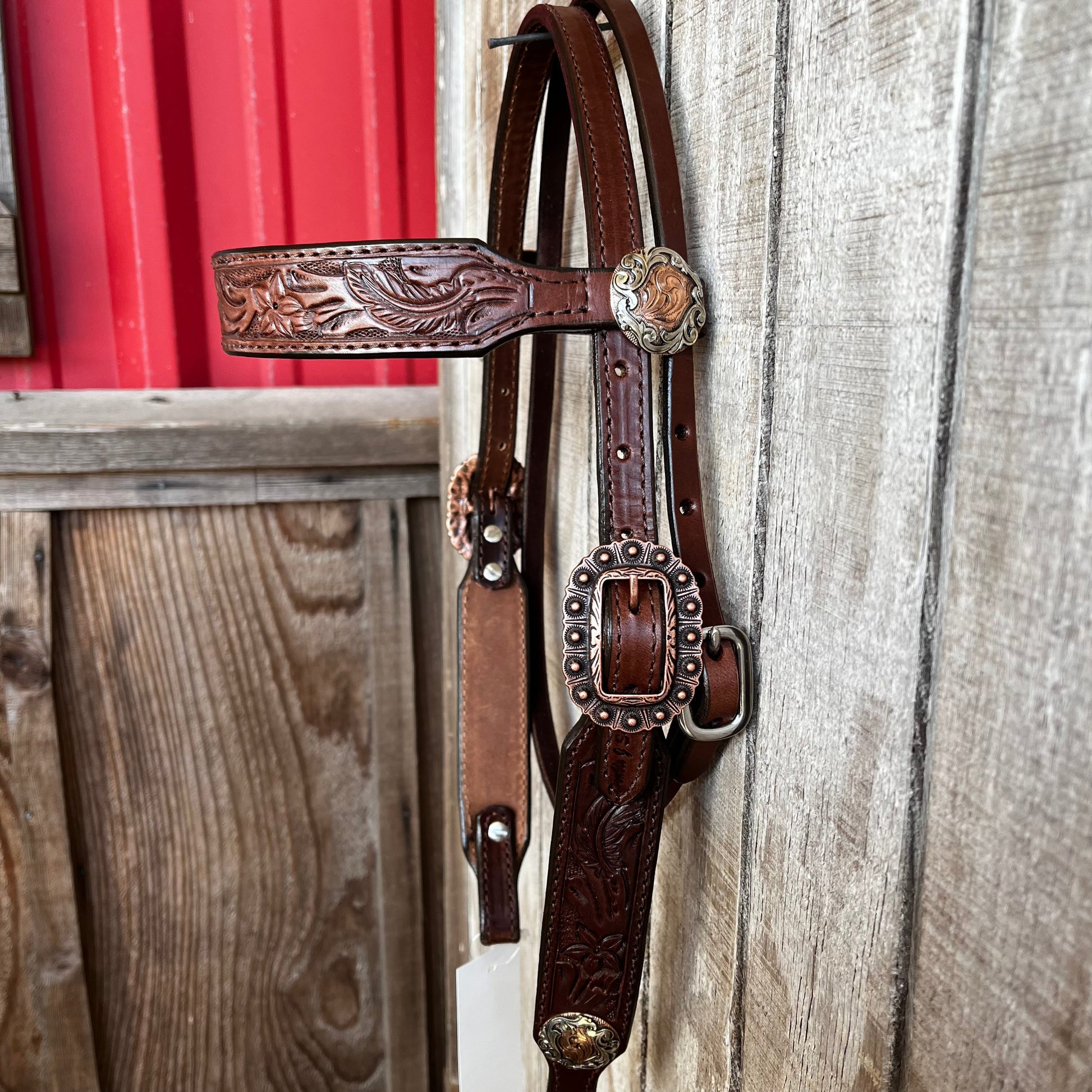 Elegant Brown Tooled Headstall | Double J Custom Design - Korvel