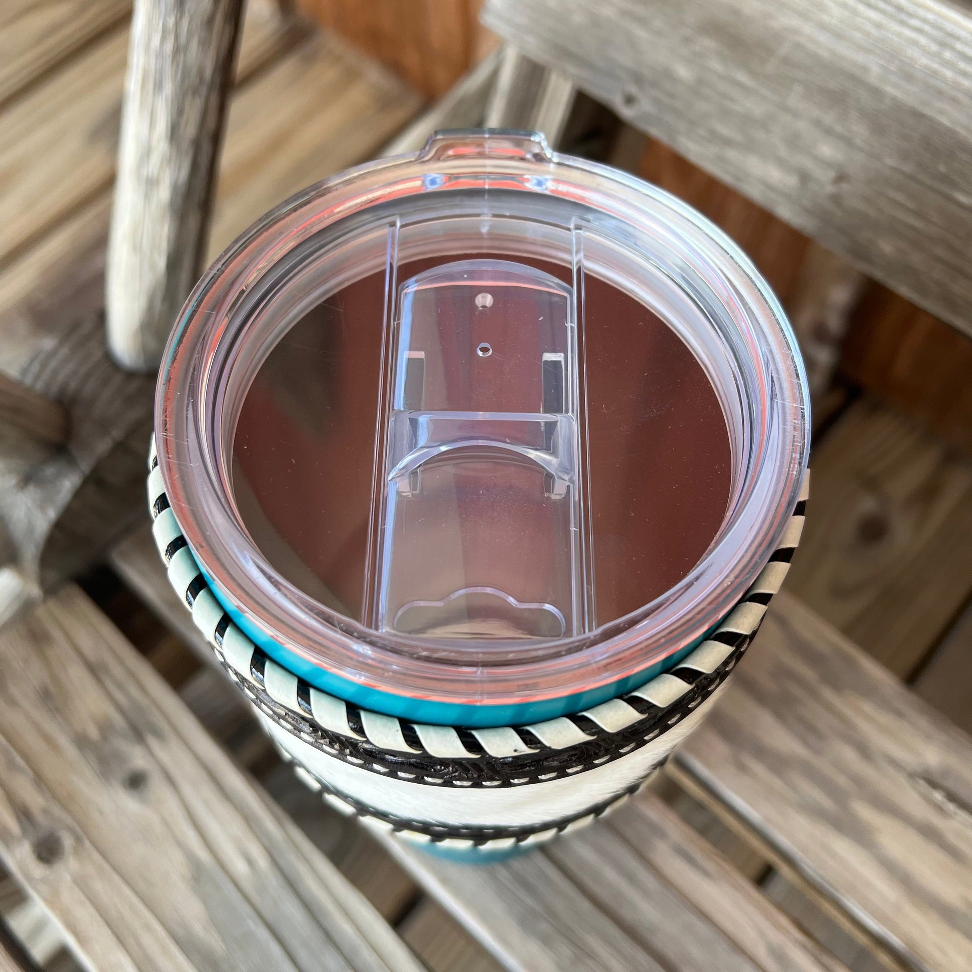 Rustic Cowhide Leather Turquoise Tumbler - Korvel