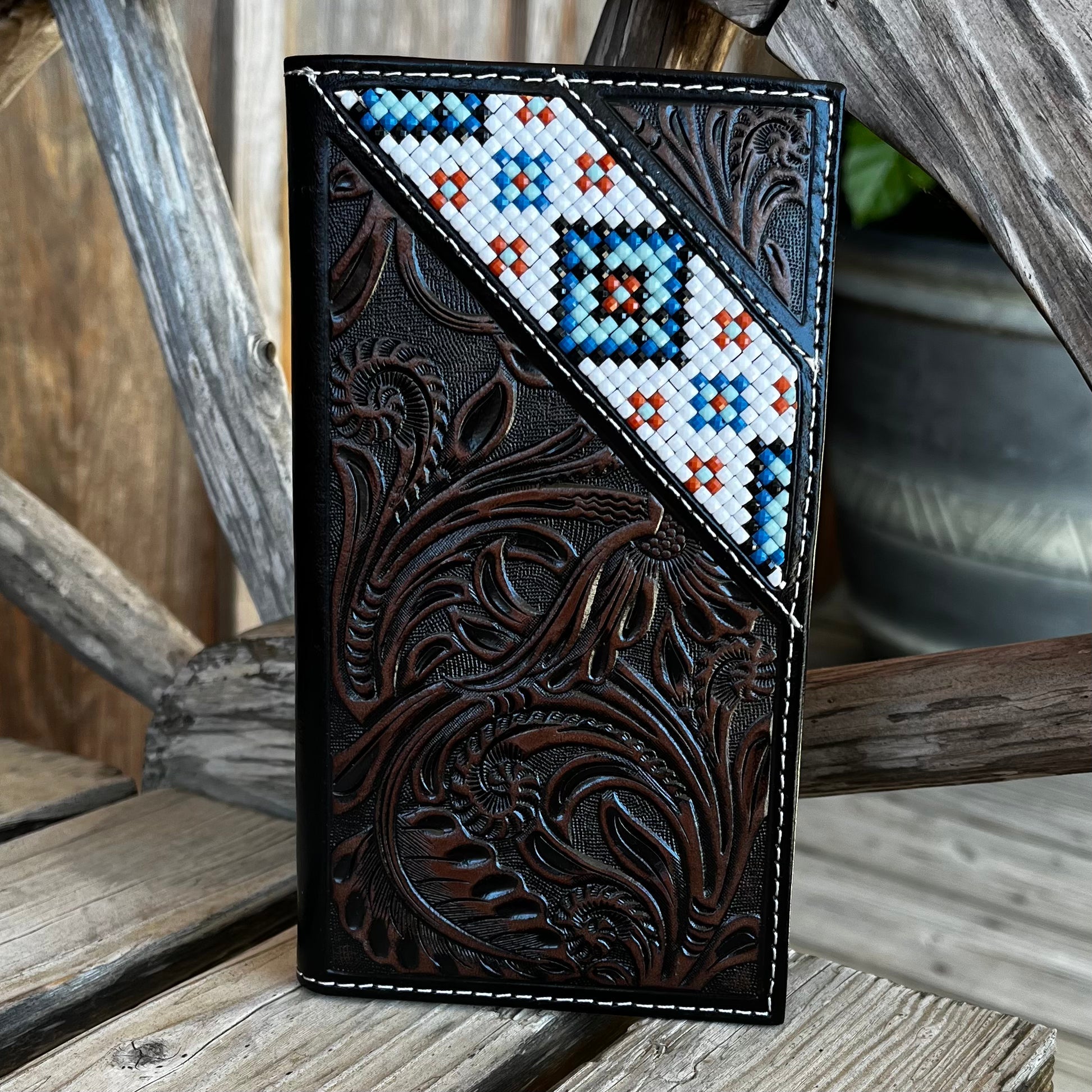 Artisan Beaded Floral Rodeo Wallet for Men - Korvel