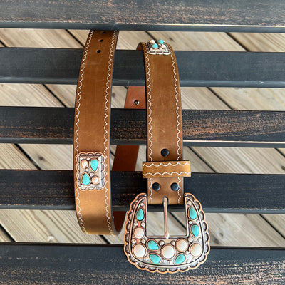 Turquoise & Silver Stone Buckle Belt | Angel Ranch Women’s - Korvel
